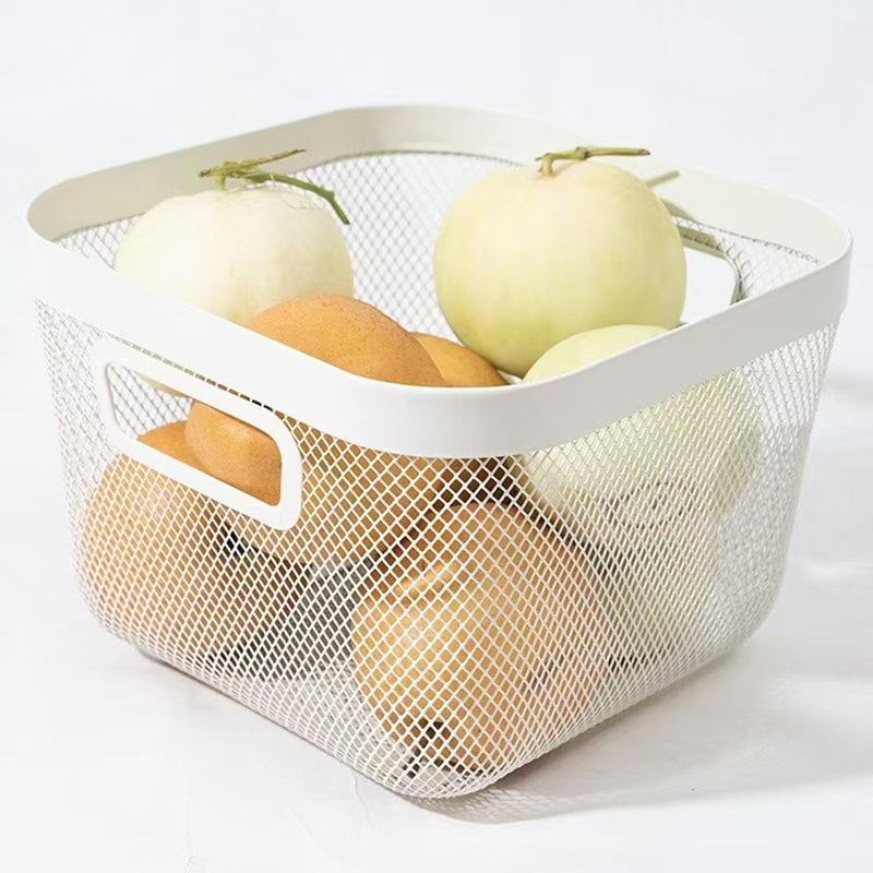 AJIODA Metal Mesh Steel Baskets, Household Wire Storage Organizer Bin Garden Harvest Basket Multi-functional Fruit Baskets with Handles for Kitchen Bathroom Picnic Shopping Decor Cabinet Home, White - Image 3